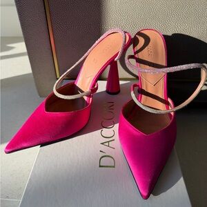 D’Accori Saturn Slingback Heels Psycho Pink Crystal Strap 41.5 New runs small